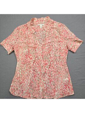 Banana Republic Womens Small Button Front Blouse Cotton Silk Blend Pink Abstract